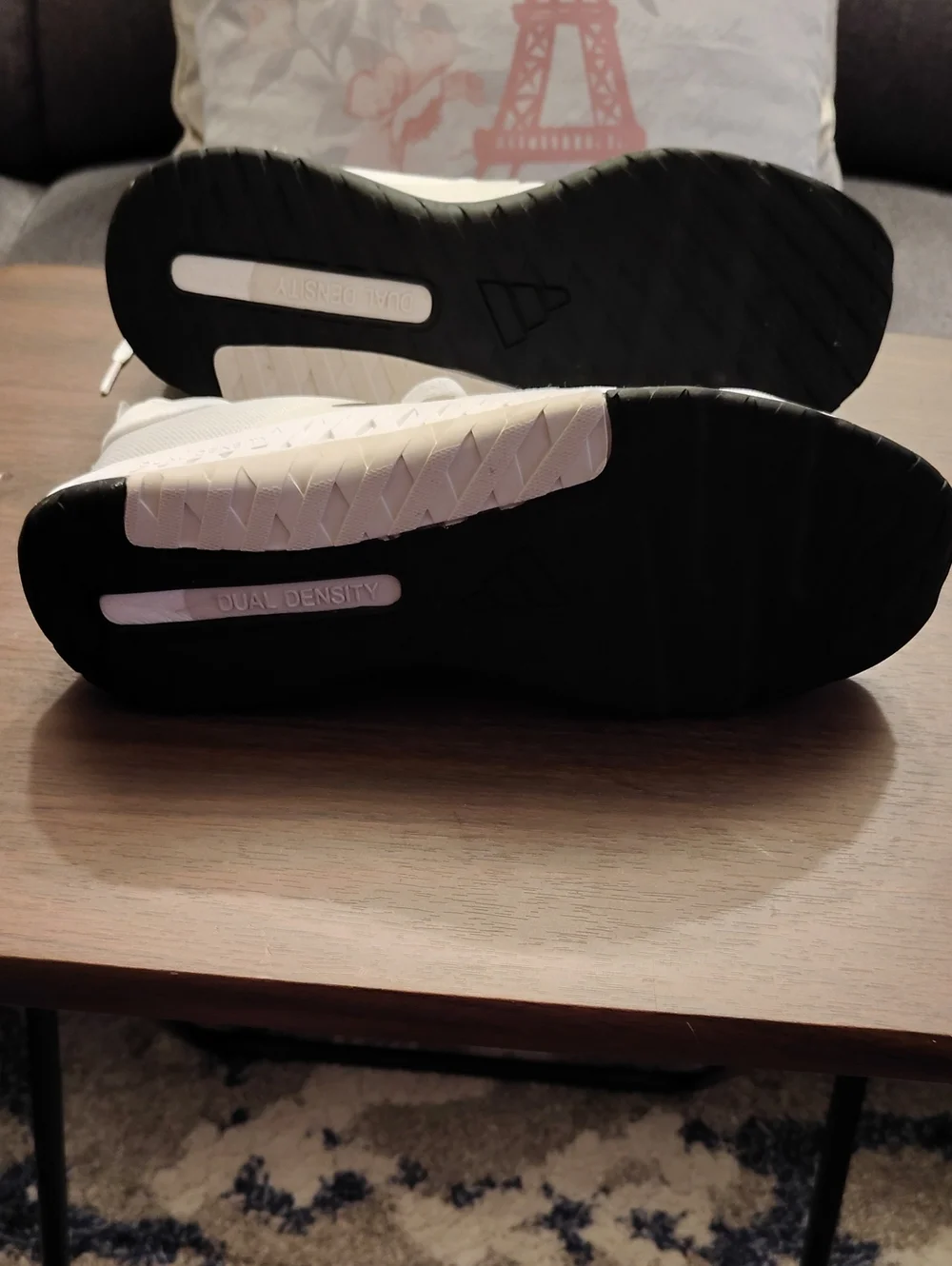 Adidas,White Athletic Sneakers with Black Stripe Accents